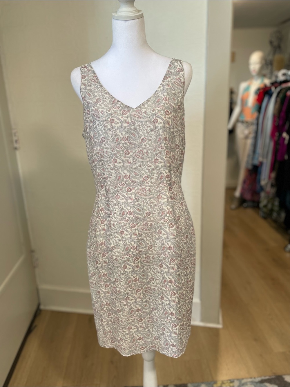 Merona Paisley V-Neck Sheath Dress in Beige and Dusty Pink